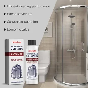 Close-up detail of Jakehoe 100ml shower head cleaner descaler bottle and packaging