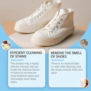 Infographic detailing efficient stain and odor removal of white shoe foam cleaner