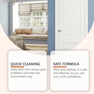 Detail showing safe formula and quick cleaning benefits of household glue remover.
