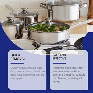 Professional cleaning paste for stainless steel cookware to remove stains and scorch marks.