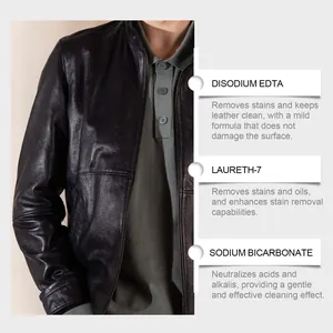 Detailed ingredients of leather cleaner showing Disodium EDTA and Sodium Bicarbonate.