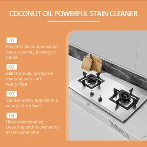 Nettoyant puissant à l'huile de coco pour le dégraissage des surfaces de cuisinières.