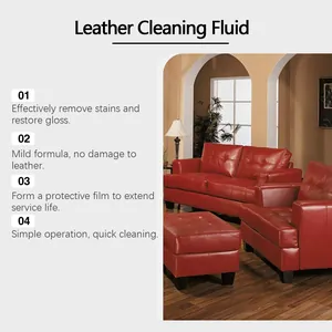 Detail view showing shiny red leather sofa cleaned with professional leather fluid