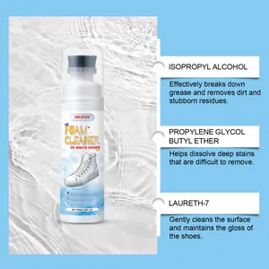 Professional Jakehoe 100ml foam cleaner for white shoes and sneakers with cleaning tips.