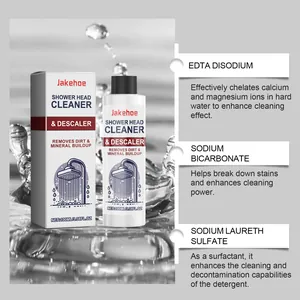 Detailed view highlighting active ingredients of Jakehoe shower head cleaner and descaler