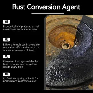 Detailed view of rust conversion agent showing renovation effect on rusty metal part