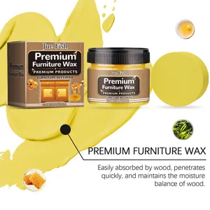 Premium Jue Fish furniture beeswax in jar with box and sponge for wood polishing and care