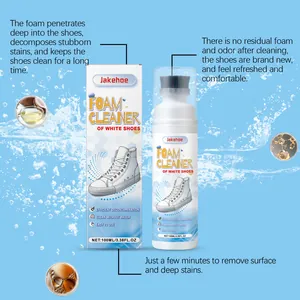 Jakehoe white shoe foam cleaner for waterless deep stain removal with brush head applicator