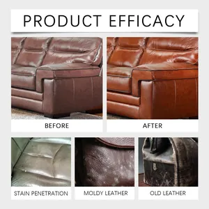 Professional leather cleaner efficacy showing before and after furniture restoration