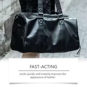 Detailed result of fast-acting leather conditioner on a high-quality black duffel bag