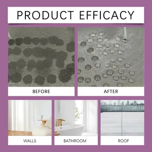 Waterproof coating efficacy showing water beading on walls, bathrooms, and roofs.