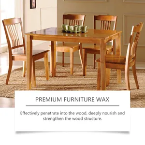 Detail showing polished wooden table and chairs with premium furniture wax effect