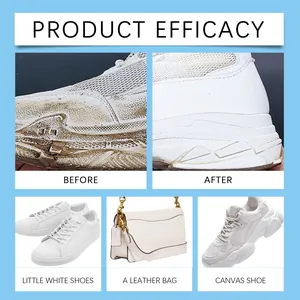 White shoe foam cleaner product efficacy before and after comparison for leather shoes