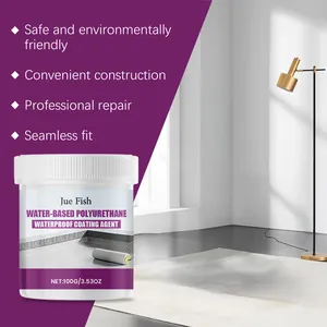 Close-up detail of Jue Fish water-based polyurethane waterproof coating agent packaging