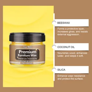 Details of Jue Fish furniture wax ingredients including beeswax, coconut oil, and silica