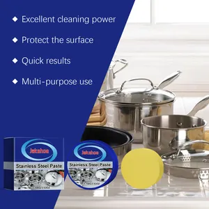 Effective stainless steel cleaning paste for pots and pans with yellow scrubbing sponge