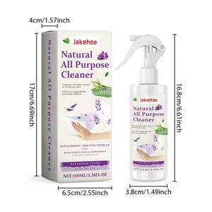 Dimensions détaillées du flacon pulvérisateur et boîte nettoyant naturel JAKEHOE 100ml lavande