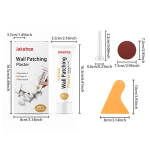 Detailed dimensions of wall patching kit with 100g plaster tube and tools