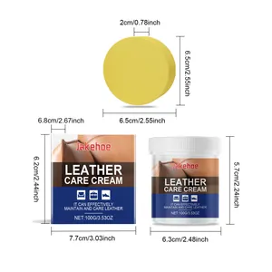 Detailed dimensions of leather care cream and applicator sponge set with 100g capacity.