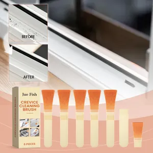 Detailed view of 6 Jue Fish crevice cleaning brushes with a window track before and after demo