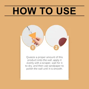 Step-by-step visual guide for applying wall repair paste with scraper and sandpaper
