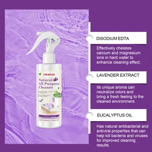 Détail du spray nettoyant multi-usages Jakehoe montrant les ingrédients naturels végétaux.