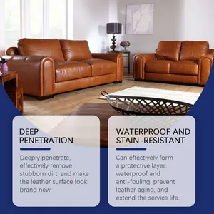 Effect of leather care cream on brown sofas showing deep penetration and waterproof benefits