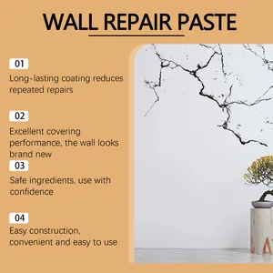 Detail of wall repair paste features showing covering performance and easy use