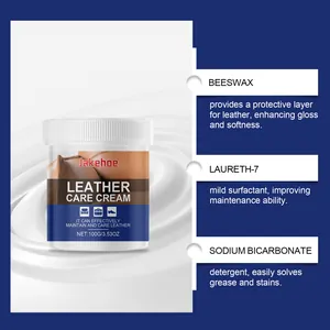 Jakehoe leather care cream detailed ingredients listing beeswax and sodium bicarbonate