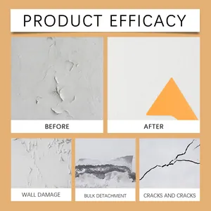 Detail view of wall repair cream efficacy showing before and after treatment of wall damage