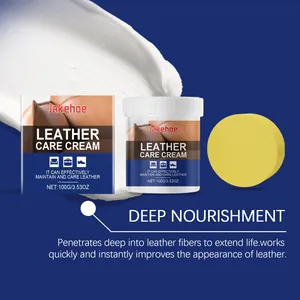Deep nourishing leather care cream with sponge applicator for furniture and shoes