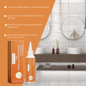Jakehoe strong ceramic tile repair glue 100g displayed next to a tile bathroom scene