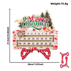 Wooden Christmas countdown calendar ornament with 'Merry Christmas' text and dimensions
