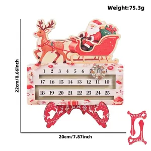 Christmas wooden countdown calendar featuring Santa Claus, reindeer, and dimensions