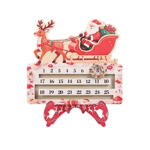 Decorative wooden Christmas countdown advent calendar featuring Santa and reindeer