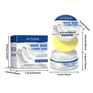 Detailed dimensions of Jaysuing 100g white shoe cleaning cream with sponge and box