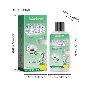 Dimensions détaillées pour la bouteille et la boîte du nettoyant multifonction Jakehoe 100g