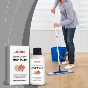 Jakehoe lemon extract floor cleaner mop soap bottle and box shown with house cleaning scene