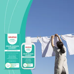 Jakehoe color bleach laundry detergent displayed with sun-dried white shirts outdoors