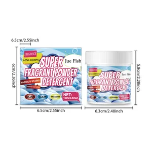 Detailed product dimensions for Jue Fish 100g long-lasting fragrant laundry powder