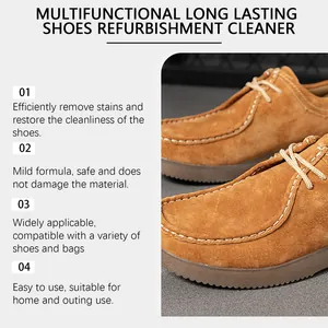 Detailed view of clean suede shoes after using multifunctional refurbishment cleaner