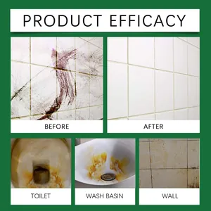Multi-functional bathroom cleaner before and after effect on tiles, toilet and sink.
