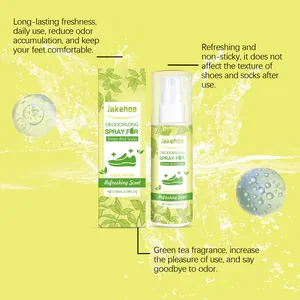 Detail view of Jakehoe shoe and sock deodorizing spray with refreshing green tea scent.