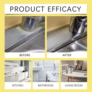 Before and after effect of multi-surface cleaner on metal faucets and home interiors.