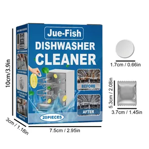 Detaillierte Abmessungen der Jue-Fish 20er Spülmaschinen-Reinigungstabletten-Verpackung