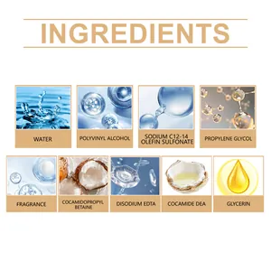 List of key ingredients for laundry soap sheets with professional scientific illustrations