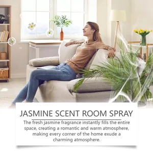 Lifestyle scene showing jasmine room spray creating a relaxing and fresh home atmosphere