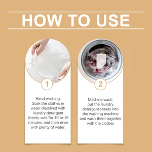 Detailed step-by-step usage guide for laundry detergent sheets for hand and machine washing.