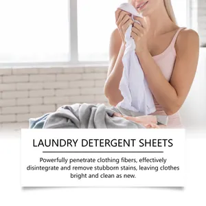 A woman enjoys the fresh scent of clothes cleaned with eco-friendly laundry detergent sheets.