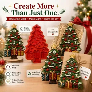 DIY Christmas Tree Silicone Mold Painting Kit With Multicolor Acrylic Paint Brushes Palette Reusable Holiday Art Craft Gift